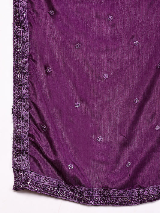 Stylum Women's Violet Embroidered Georgette Lehenga & Blouse with Dupatta (LEHVOILRADO)