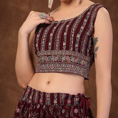Stylum Women's Wine Ethnic Motif Printed Georgette Lehenga & Blouse (LEHWINEBLOSSOM)