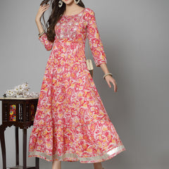 Stylum Women's Printed & Embroidered Cotton Tiered Dress Kurta (LISA)