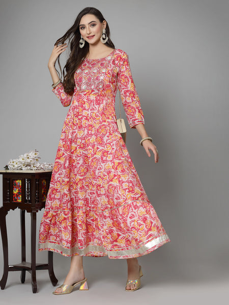 Stylum Women's Printed & Embroidered Cotton Tiered Dress Kurta (LISA)