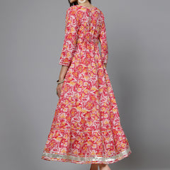 Stylum Women's Printed & Embroidered Cotton Tiered Dress Kurta (LISA)