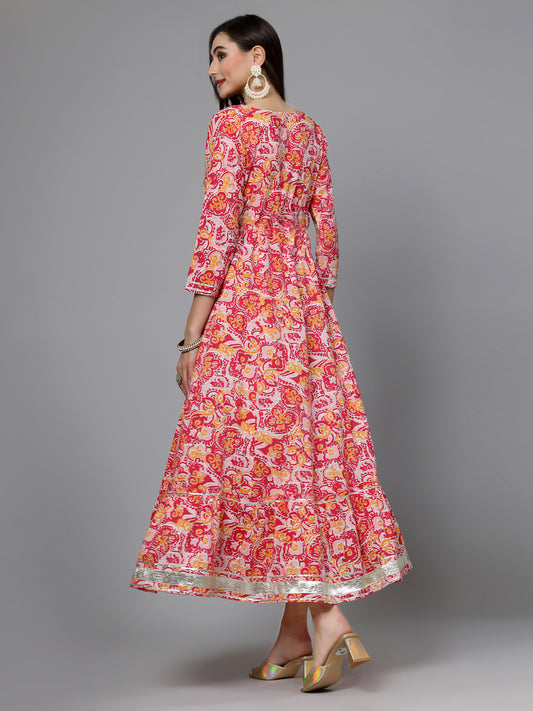 Stylum Women's Printed & Embroidered Cotton Tiered Dress Kurta (LISA)
