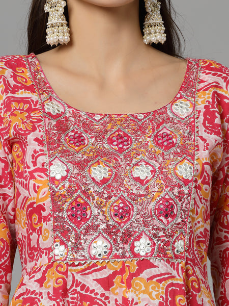 Stylum Women's Printed & Embroidered Cotton Tiered Dress Kurta (LISA)