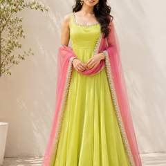 Lime Green Embellished Anarkali Suit Set for Women