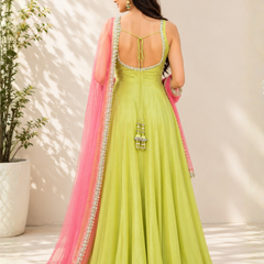 Lime Green Embellished Anarkali Suit Set for Women