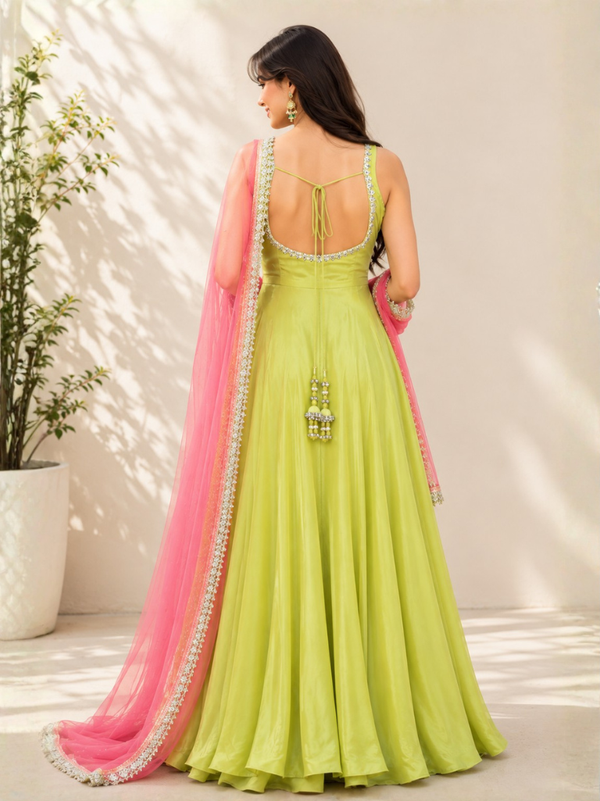 Lime Green Embellished Anarkali Suit Set for Women