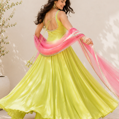 Lime Green Embellished Anarkali Suit Set for Women