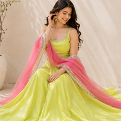 Lime Green Embellished Anarkali Suit Set for Women