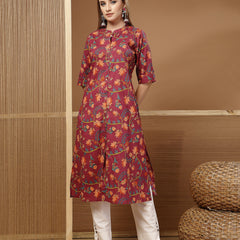 Stylum Women's Magenta Floral Printed Cotton A-Line Kurta (MAGENTATRIPURA)
