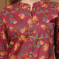 Stylum Women's Magenta Floral Printed Cotton A-Line Kurta (MAGENTATRIPURA)