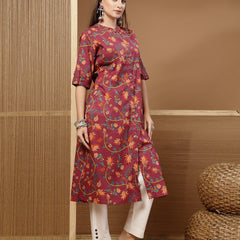 Stylum Women's Magenta Floral Printed Cotton A-Line Kurta (MAGENTATRIPURA)