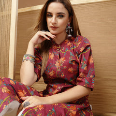 Stylum Women's Magenta Floral Printed Cotton A-Line Kurta (MAGENTATRIPURA)