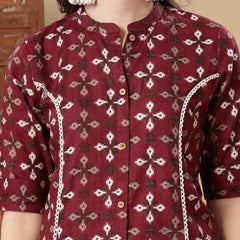 Stylum Women's Maroon Bandhej Printed Cotton A-Line Kurta (MAROONSORA)