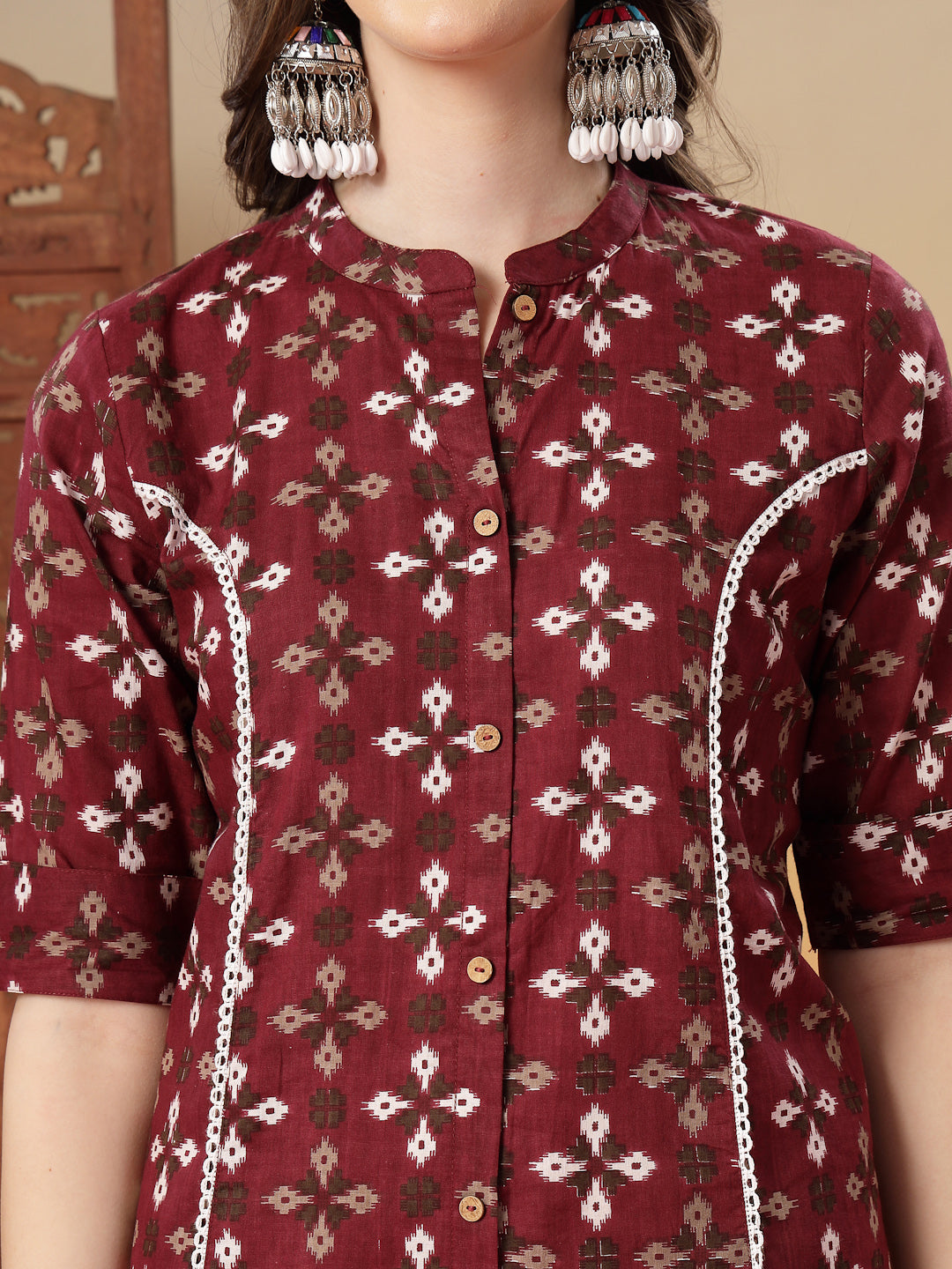 Stylum Women's Maroon Bandhej Printed Cotton A-Line Kurta (MAROONSORA)