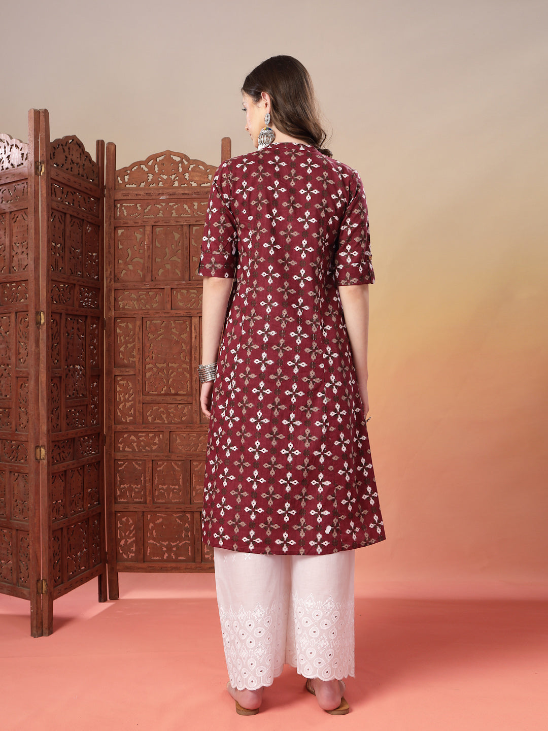 Stylum Women's Maroon Bandhej Printed Cotton A-Line Kurta (MAROONSORA)