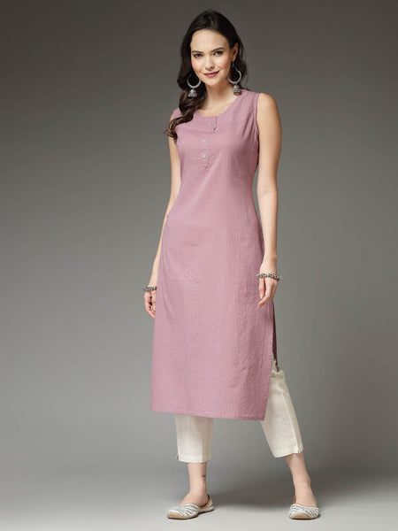 Mauve Kantha Cotton Straight Kurta