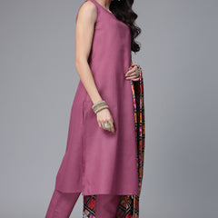 Stylum Women's Solid Cotton Blend Straight Kurta Pant Dupatta Set (MAUVEBETTY)