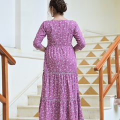 Stylum Women's Printed & Embellished Rayon Tiered kurta (MAUVEFERRO)