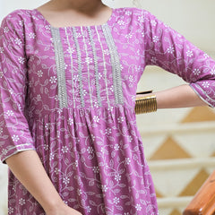 Stylum Women's Printed & Embellished Rayon Tiered kurta (MAUVEFERRO)