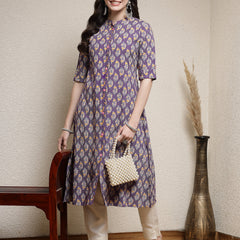 Stylum Women's Floral Printed Rayon A-Line Kurta (MERCURY)