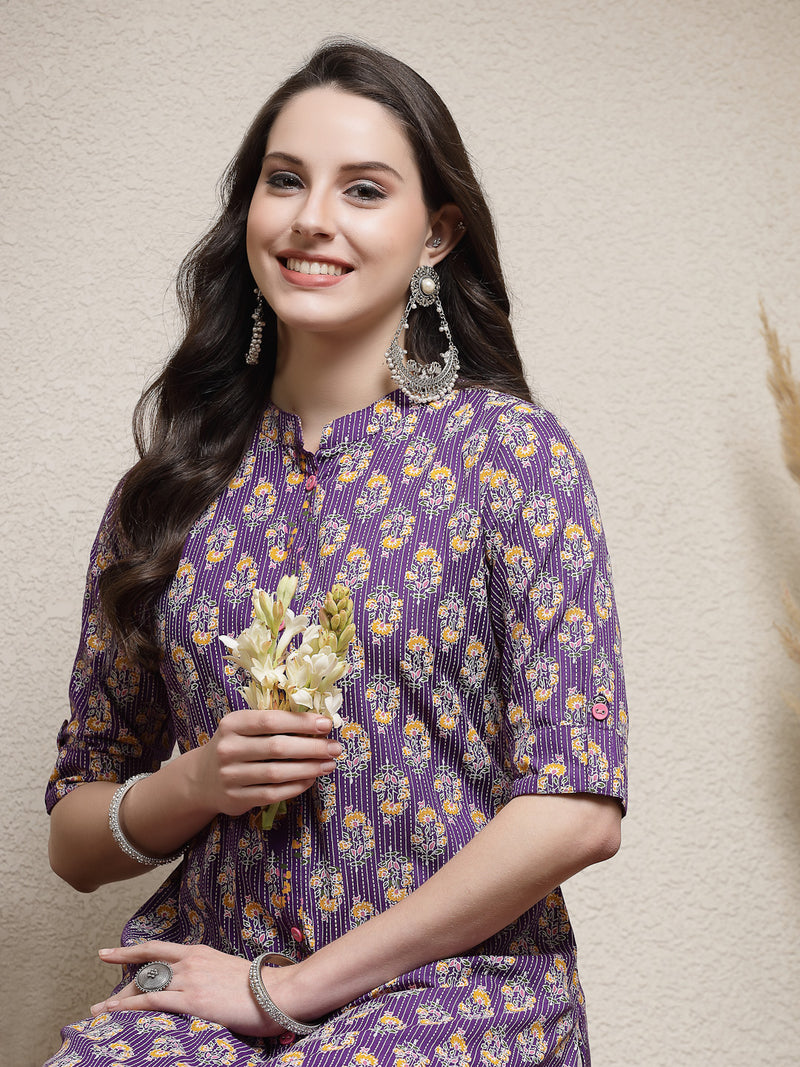 Stylum Women's Floral Printed Rayon A-Line Kurta (MERCURY)