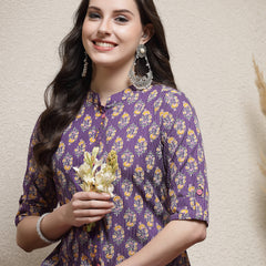 Stylum Women's Floral Printed Rayon A-Line Kurta (MERCURY)