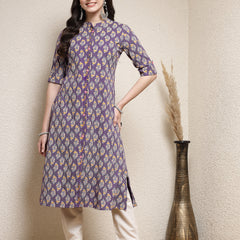 Stylum Women's Floral Printed Rayon A-Line Kurta (MERCURY)