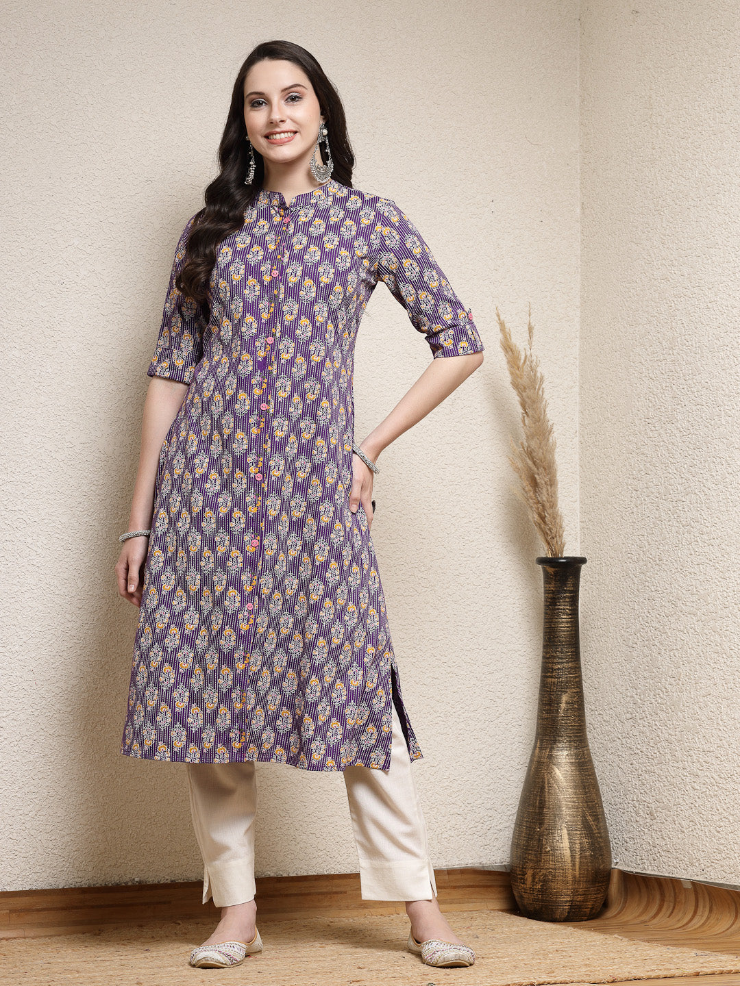 Stylum Women's Floral Printed Rayon A-Line Kurta (MERCURY)