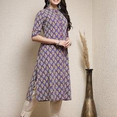 Stylum Women's Floral Printed Rayon A-Line Kurta (MERCURY)