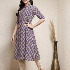 Stylum Women's Floral Printed Rayon A-Line Kurta (MERCURY)