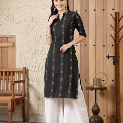 Stylum Women's Self Designed Cotton Blend Straight Kurta (MILTO)