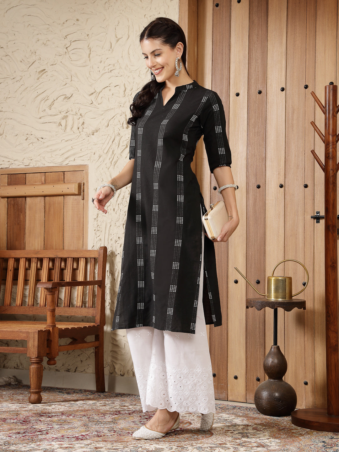 Stylum Women's Self Designed Cotton Blend Straight Kurta (MILTO)