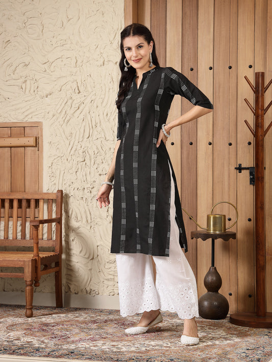 Stylum Women's Self Designed Cotton Blend Straight Kurta (MILTO)