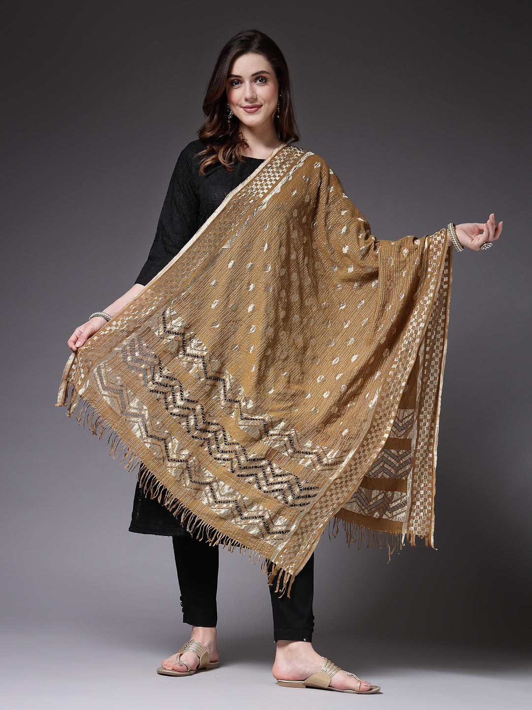 Stylum Women's Self Designed Nylon Dupatta (MINIOLIVE)