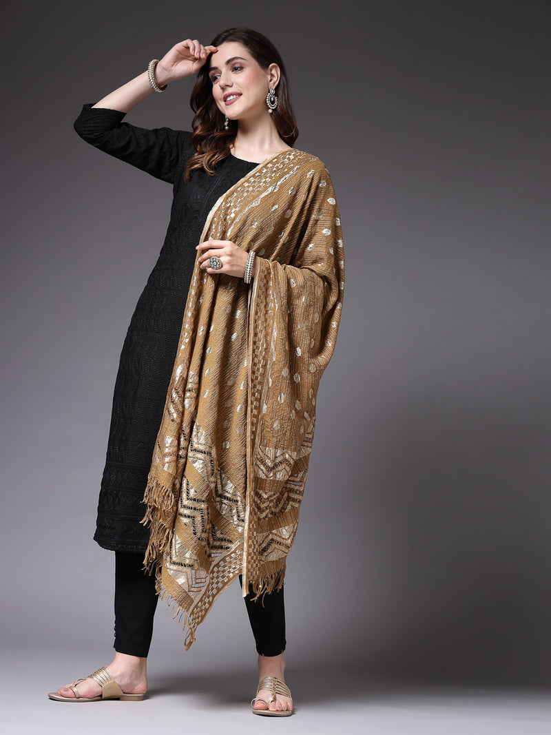 Stylum Women's Self Designed Nylon Dupatta (MINIOLIVE)