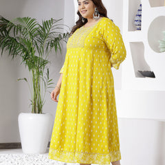 Plus Size Women Mustard Embroidered Long Kurta (MUSTRDDIONPLUS)