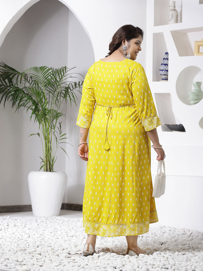 Plus Size Women Mustard Embroidered Long Kurta (MUSTRDDIONPLUS)