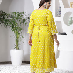 Plus Size Women Mustard Embroidered Long Kurta (MUSTRDDIONPLUS)