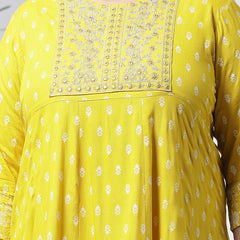 Plus Size Women Mustard Embroidered Long Kurta (MUSTRDDIONPLUS)