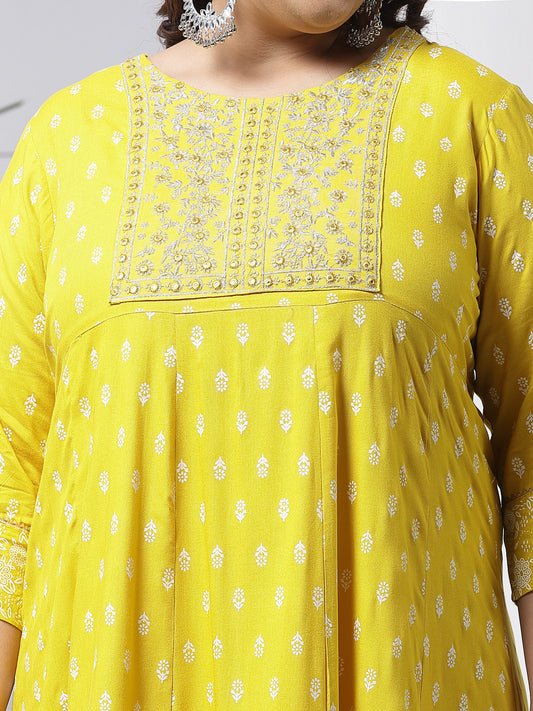 Plus Size Women Mustard Embroidered Long Kurta (MUSTRDDIONPLUS)