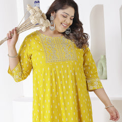 Plus Size Women Mustard Embroidered Long Kurta (MUSTRDDIONPLUS)