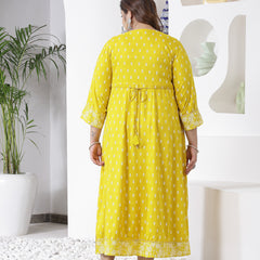 Plus Size Women Mustard Embroidered Long Kurta (MUSTRDDIONPLUS)