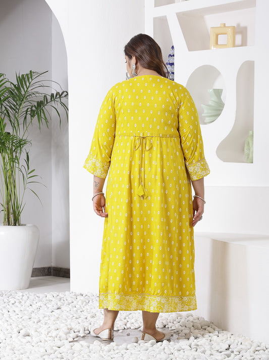 Plus Size Women Mustard Embroidered Long Kurta (MUSTRDDIONPLUS)