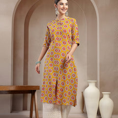 Stylum Women's Mustard Ethnic Printed Cotton A-Line Kurta (MUSTARDGINNI)