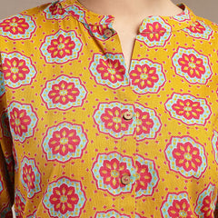 Stylum Women's Mustard Ethnic Printed Cotton A-Line Kurta (MUSTARDGINNI)
