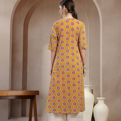 Stylum Women's Mustard Ethnic Printed Cotton A-Line Kurta (MUSTARDGINNI)