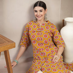 Stylum Women's Mustard Ethnic Printed Cotton A-Line Kurta (MUSTARDGINNI)