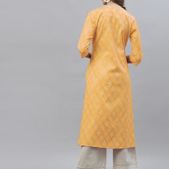 Stylum Women's Bandhani Printed Cotton Blend Straight Kurta (MUSTARDKESAR)