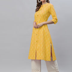 Stylum Women's Bandhani Printed Cotton Blend Straight Kurta (MUSTARDKESAR)