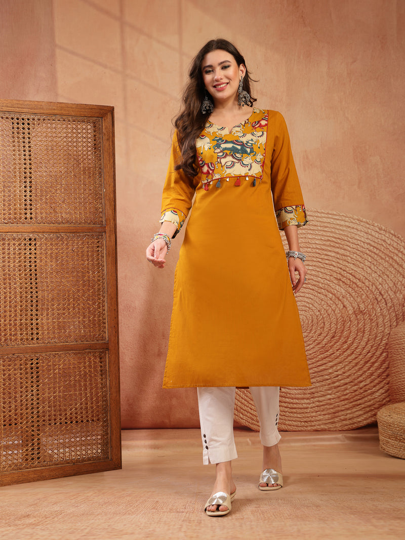 Stylum Women's Mustard Solid Rayon Straight Kurta (MUSTDHARA)